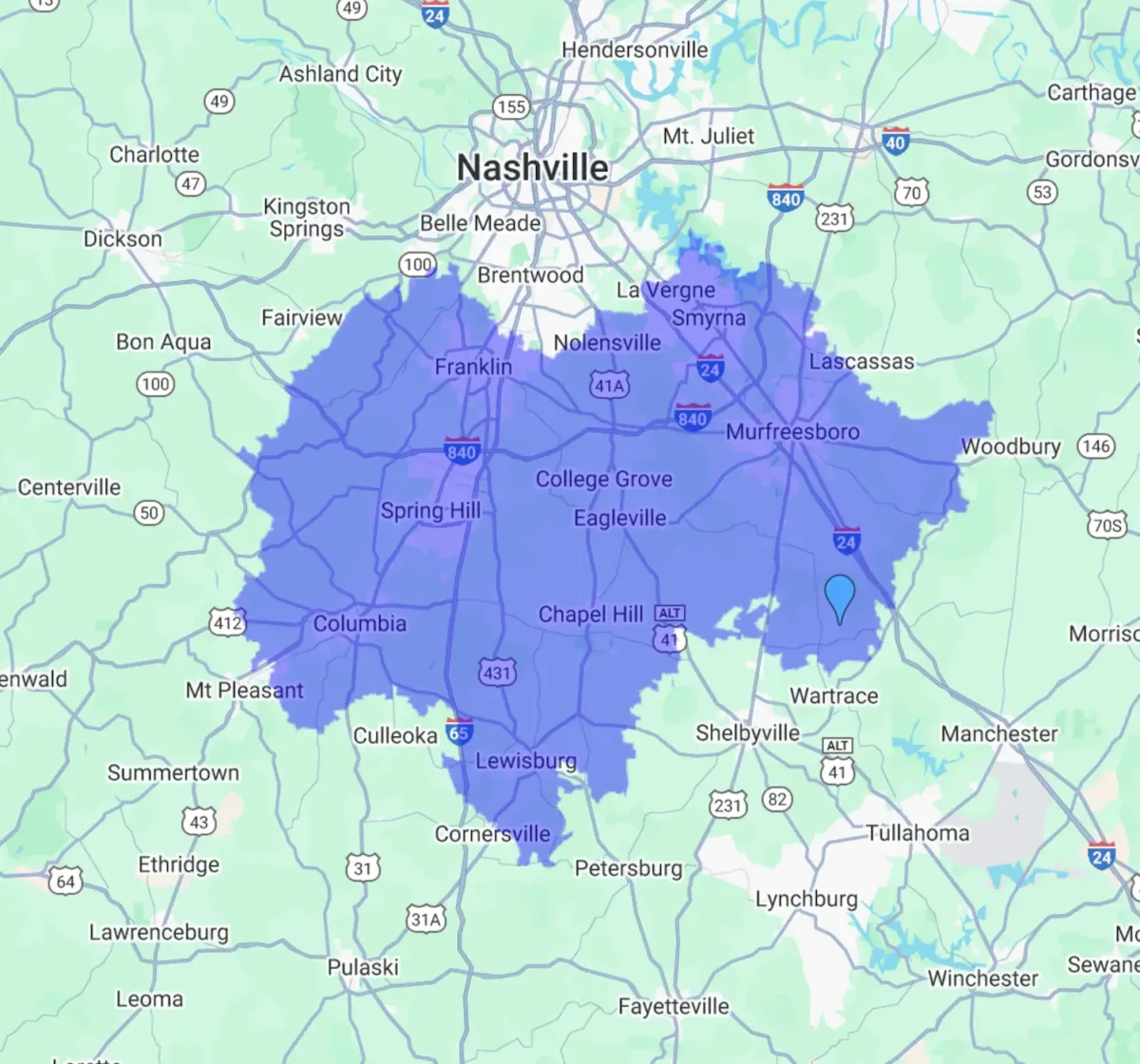 Our service area Aviva Pools Nashville South pool building service area